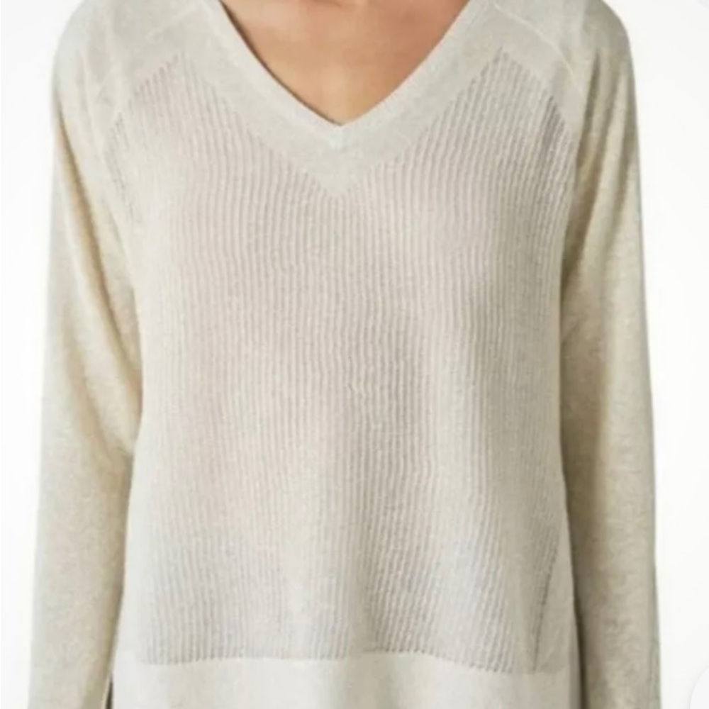 Lucky Brand Gold Sparkle Long Sleeved Layered Sweater in Cream, L, NWT
